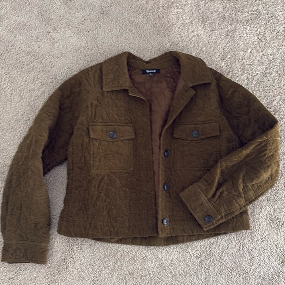 MadeWell Medium, Brown Green, Quilted Corduroy Jacket Button Up